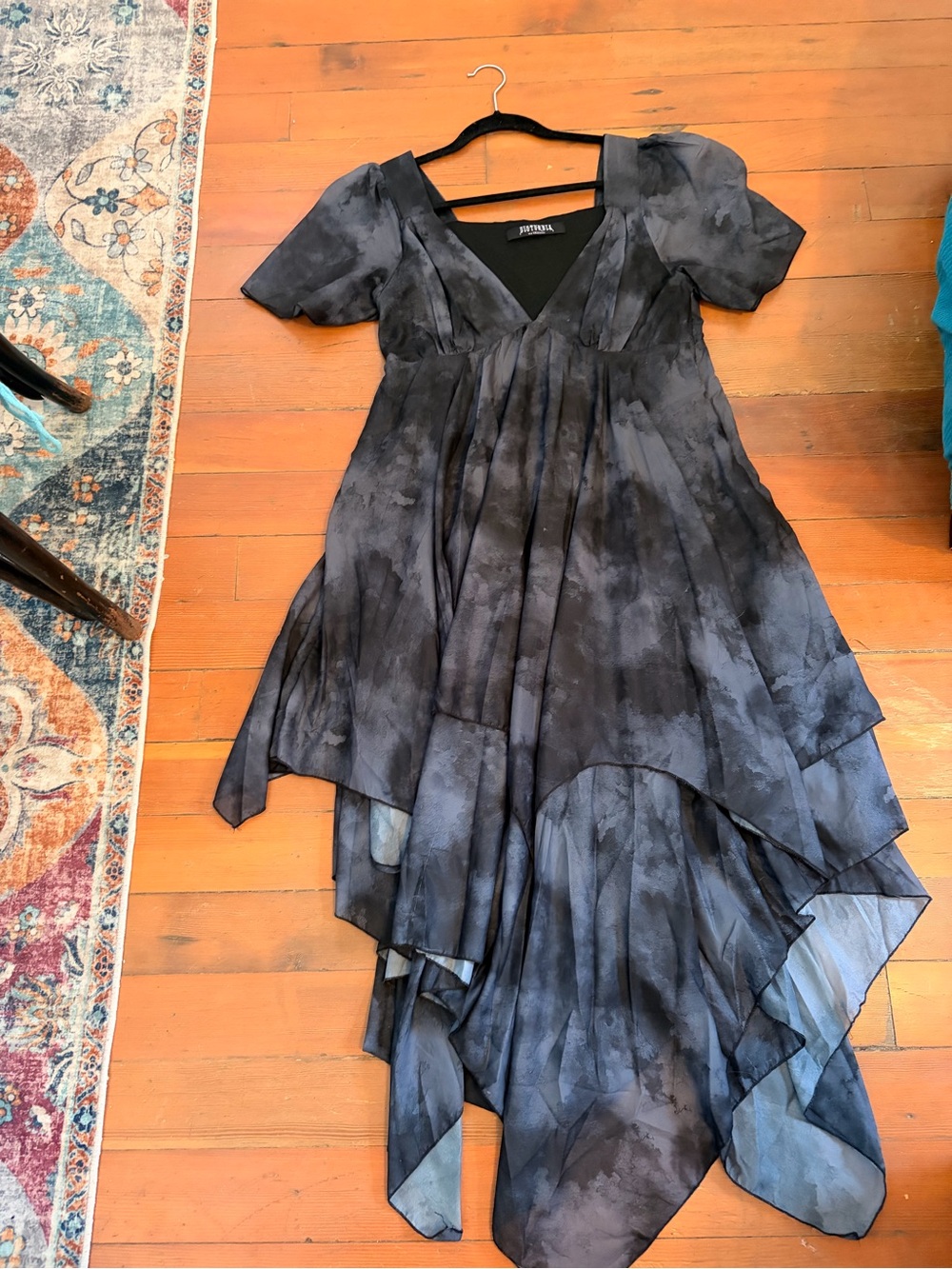 Disturbia handkerchief hem chiffon dress